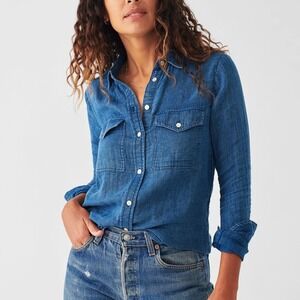 Faherty Indio Shirt Organic Cotton Gauze Chambray Blue Button Up Shirt Size XS